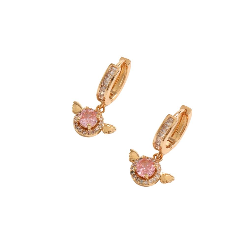 1 Pair Cute Geometric Round Wings Zirconia Dangle Earrings for Women Golden Earring Jewelry Wedding Party Accessories