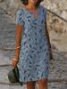 Plus Size 2026 Summer New Women's V-Neck Printed Pattern Dress Loose Pullover Dresses