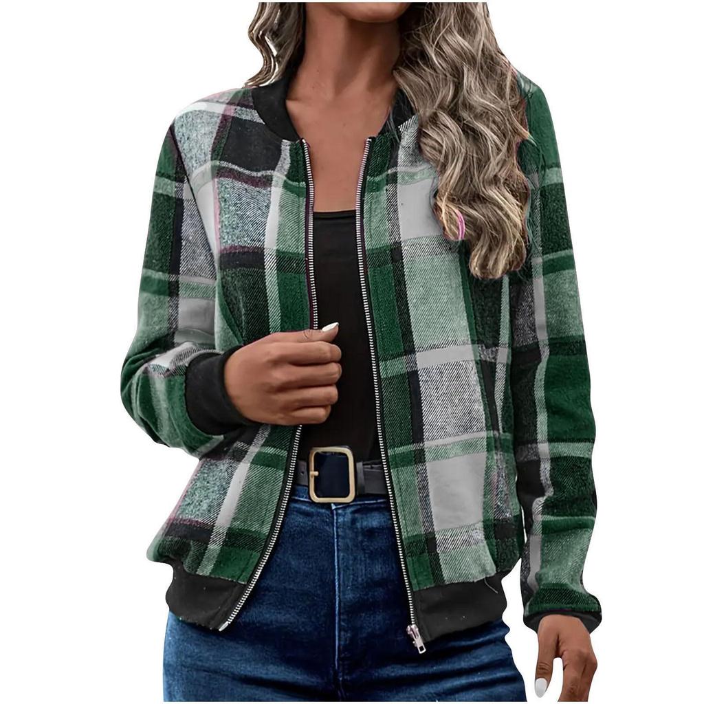 2025 Women's Plaid Zipper Baseball Jacket for Autumn/Winter