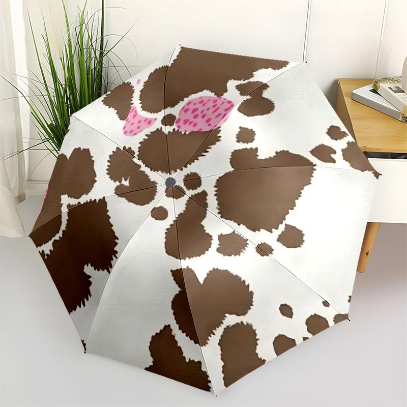 

1pc Cowhide Pattern Automatic Open/Close Folding Umbrella - Compact 8-Rib Design, Daily Use, Perfect Gift for Friends & Family yy260327067