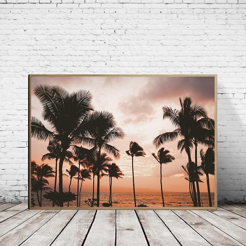 Tropical Summer Beach Shell Palm Tree Surfboard Poster Print Nordic Canvas Printing Wall Art Picture for Surfing Club Home Decor