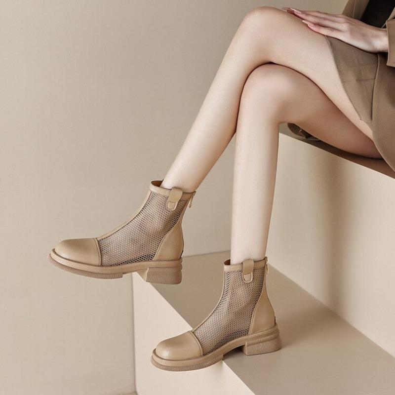 Women's Summer Cool Boots Breathable Hollow Out Boots High Quality Leather Mesh Boots for Women Mesh Cool Boot Zip Ankle Booties