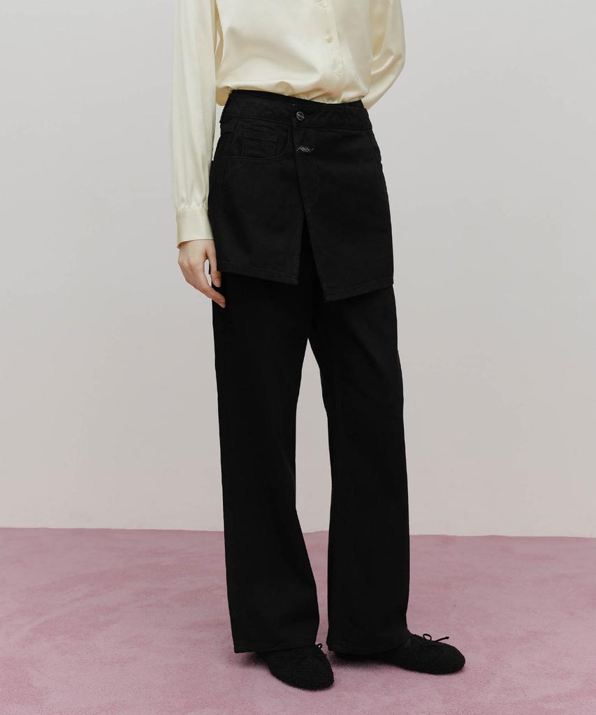 Malittepeulangsowajeobeo W Skirt Layered Denim Pants Black