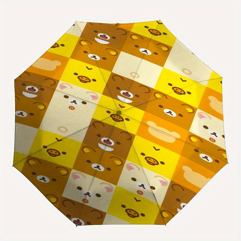 Bear Faces Automatic Folding Umbrella Simple 8 Rib Design, Bright Cartoon Pattern, Durable Iron Frame, Suitable For Travel, Outdoor, Beach C