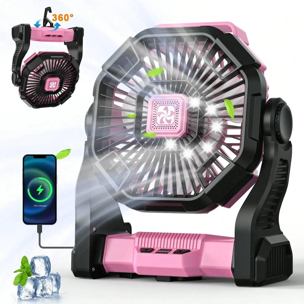 Portable Camping Fan With LED Light - 20000mAh Rechargeable Battery, Adjustable 270°/360° Design For Tents