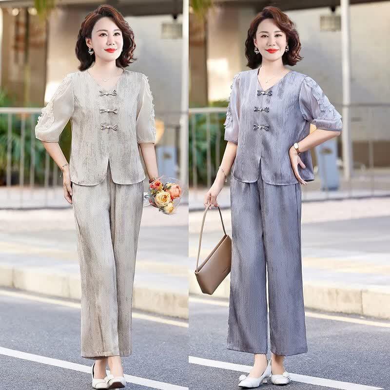 ROMON Elegant New Chinese Style Summer Two-Piece Set
