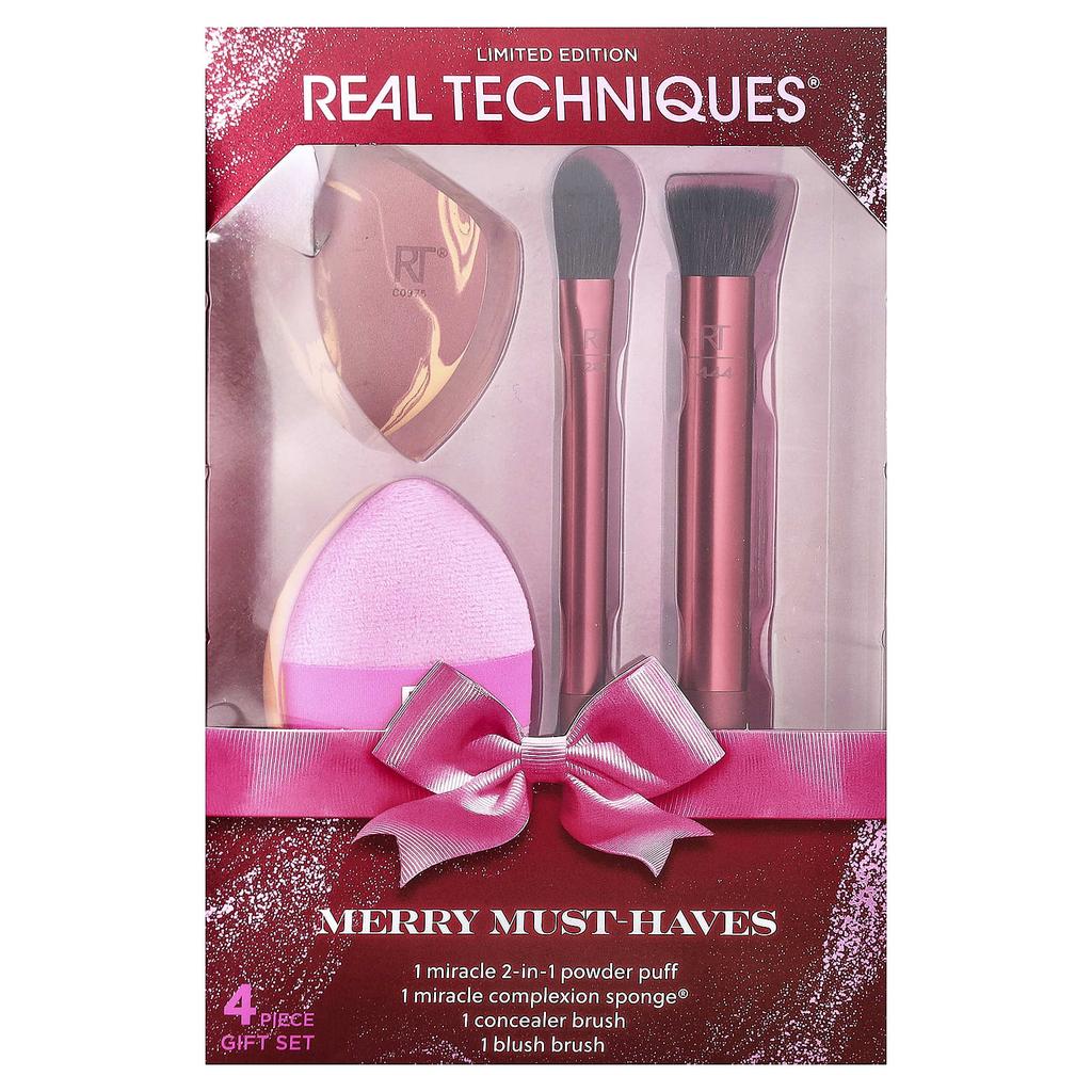 Real Techniques, Fun Essentials, Brush and Sponge Set, 4-Piece Set