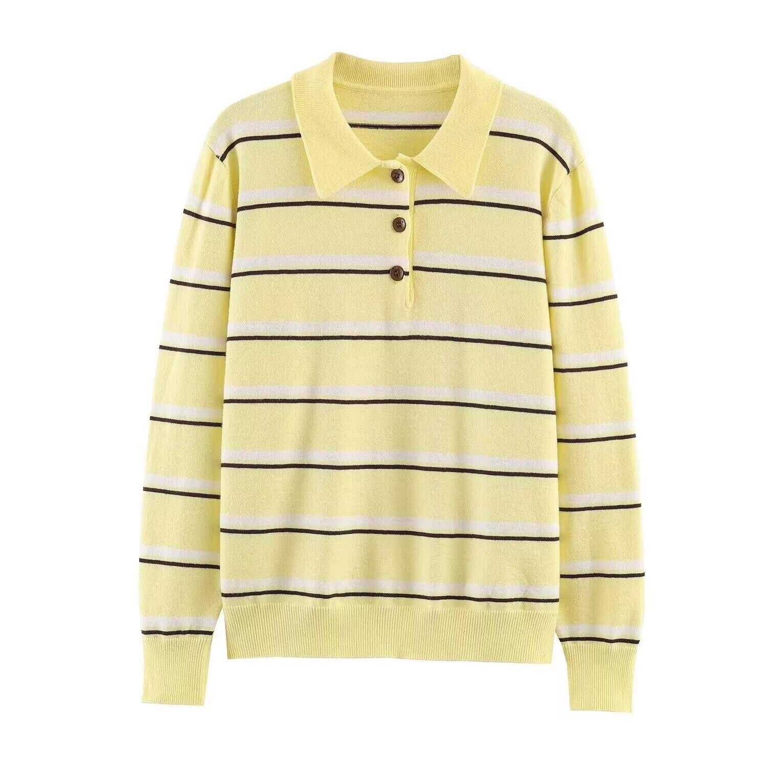 European and American style, new women s clothing, foreign style, versatile striped knitted POLO shirt 5536214 S