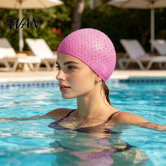 Comfortable Swim Cap Adults Silicone Swimming Cap, Waterproof Non-slip Elastic Pool Hat, Solid Training Color Men Women Bathing for Long and
