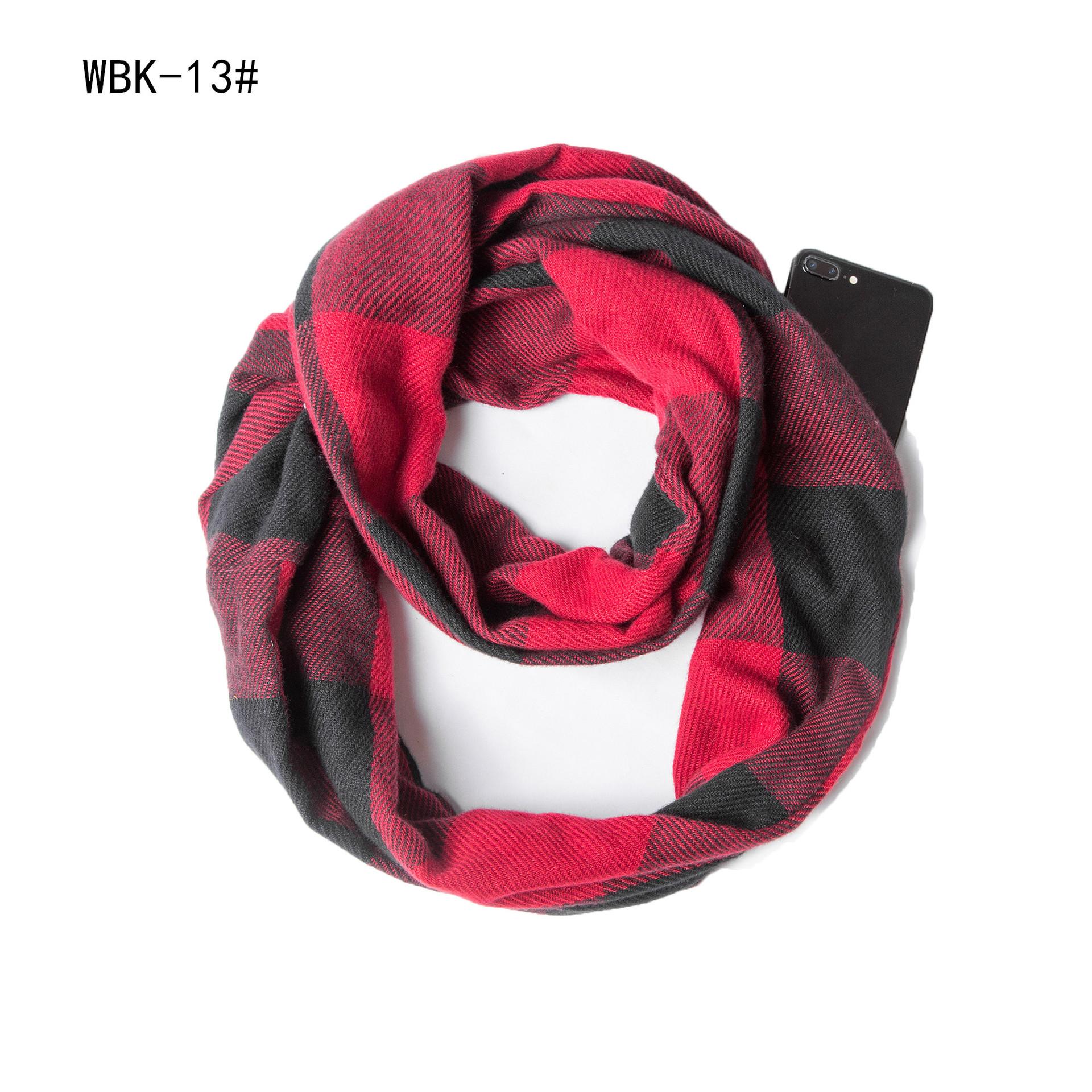 

Женский осенне-зимний новый шарф, универсальный, приятный для кожи, для пар, толстый свитер, клетчатый шарф с карманом на молнии 166 * 28cm