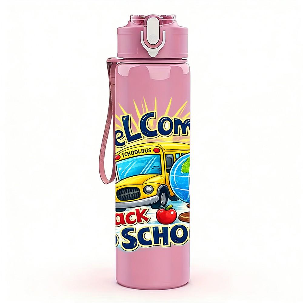 1PC Welcome Back To School Theme 750ml Color Plastic Sports Water Bottle Leakproof Flip Straw Lid Suitable for Sports Office Home Use