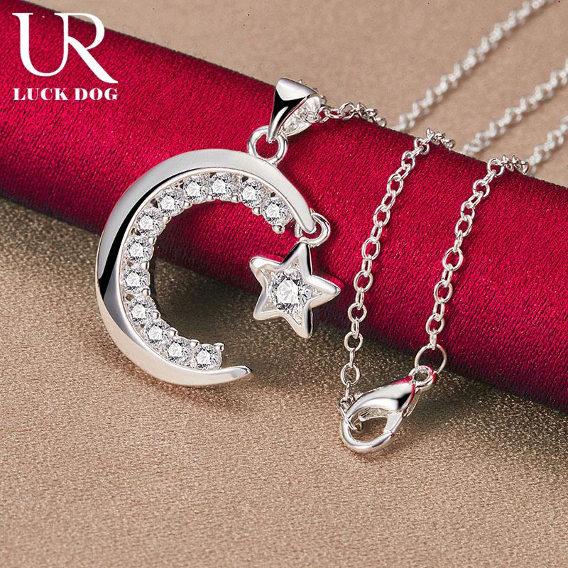 925 Sterling Silver Moon Zircon Pendant Necklace Fashionable Wedding Jewelry