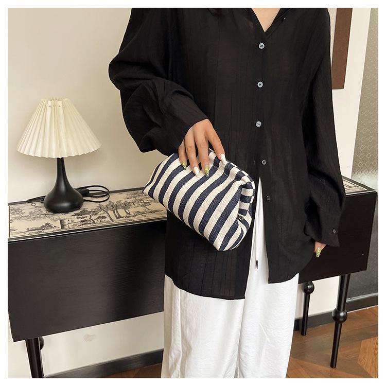Trendy Color Block Stripe Makeup & Coin Storage Clutch for Women