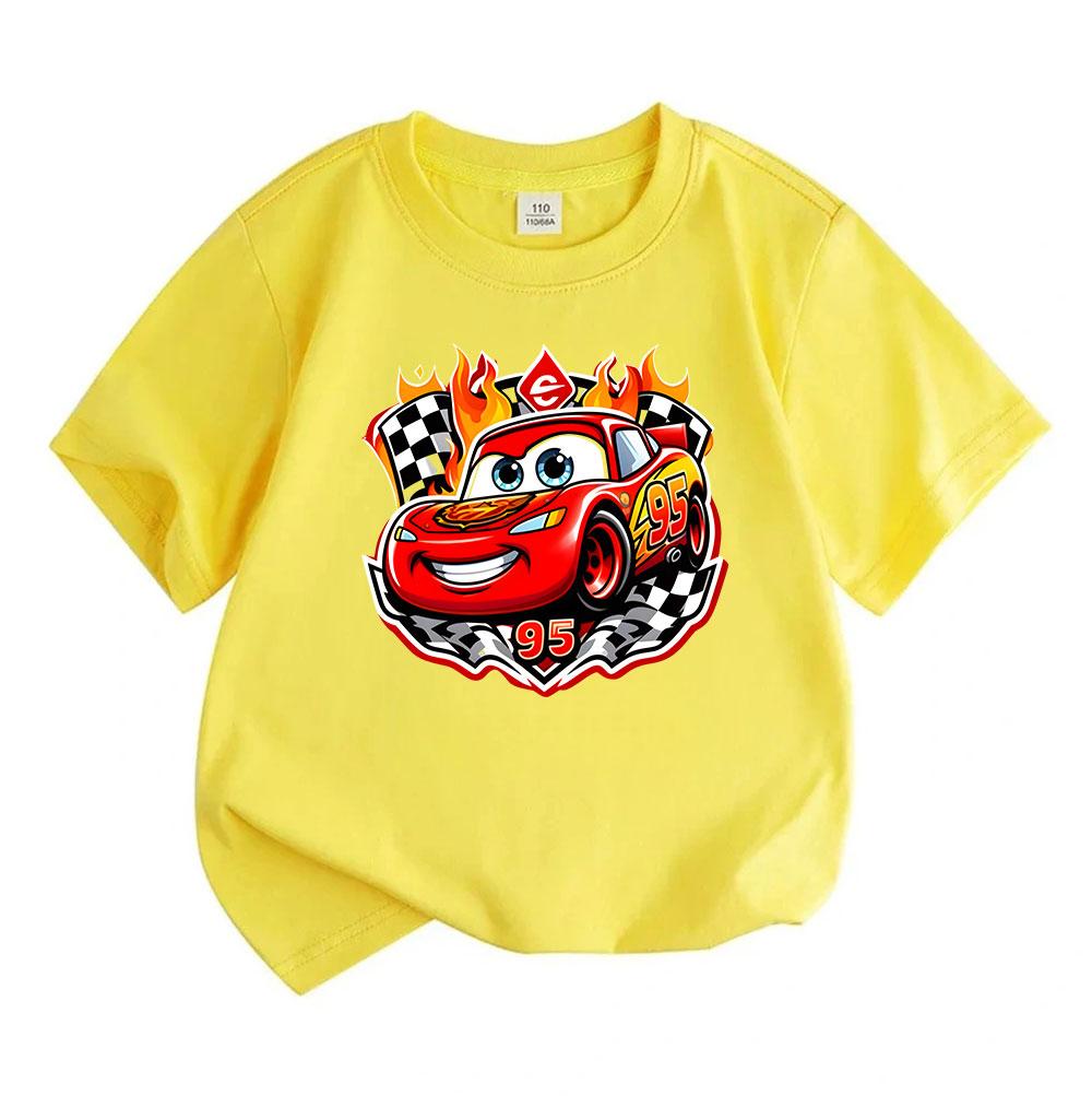 Kids Boys Girls 100% Cotton Crew Neck Short Sleeve T-Shirt, Cute Racing Car 95 Print Casual Soft Tee Tops for Toddlers Children Daily Wear