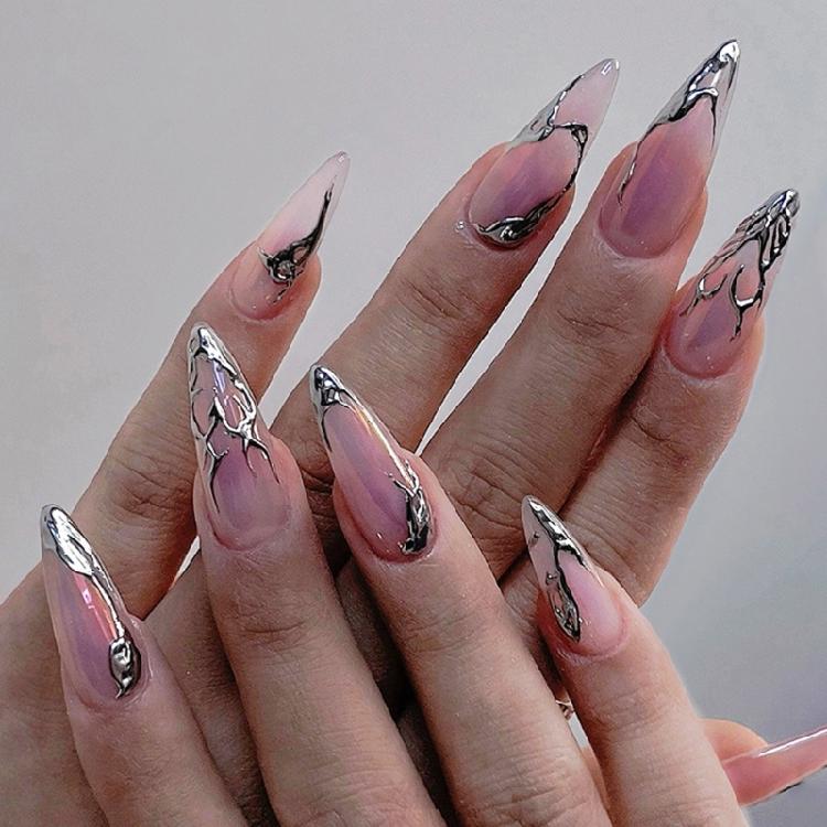 

Artificial Nail Extended Stilettos Tips 3D Textured Finish ABS Nail Accessories Stick on False Nail with Design 24Pcs 1