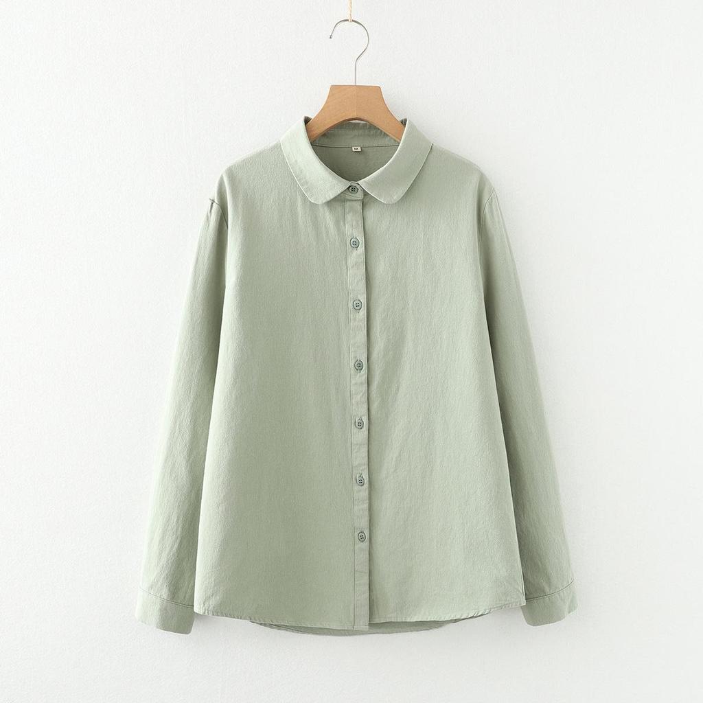 Autumn & Winter Pure Cotton Brushed Doll Collar Women's Solid Color Base Layer Shirt 8380