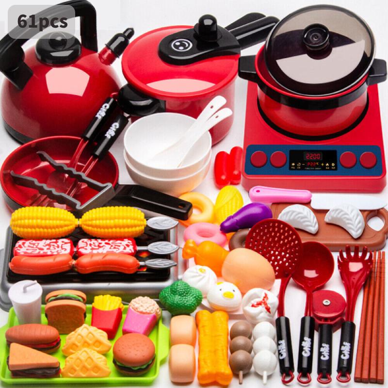 

Детский игровой набор 61 предмет Детская игрушечная кухня Посуда Кастрюли Сковороды Набор Аксессуары