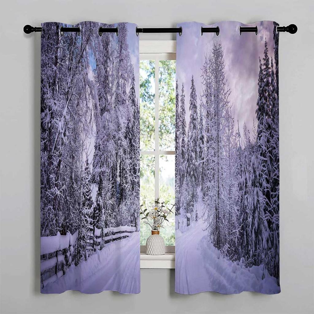 Winter Tree Curtains Living Room Bedroom Children Decor Christmas Curtain Xmas Festive Themed Window Darkening Polyester Ideal For Sitting