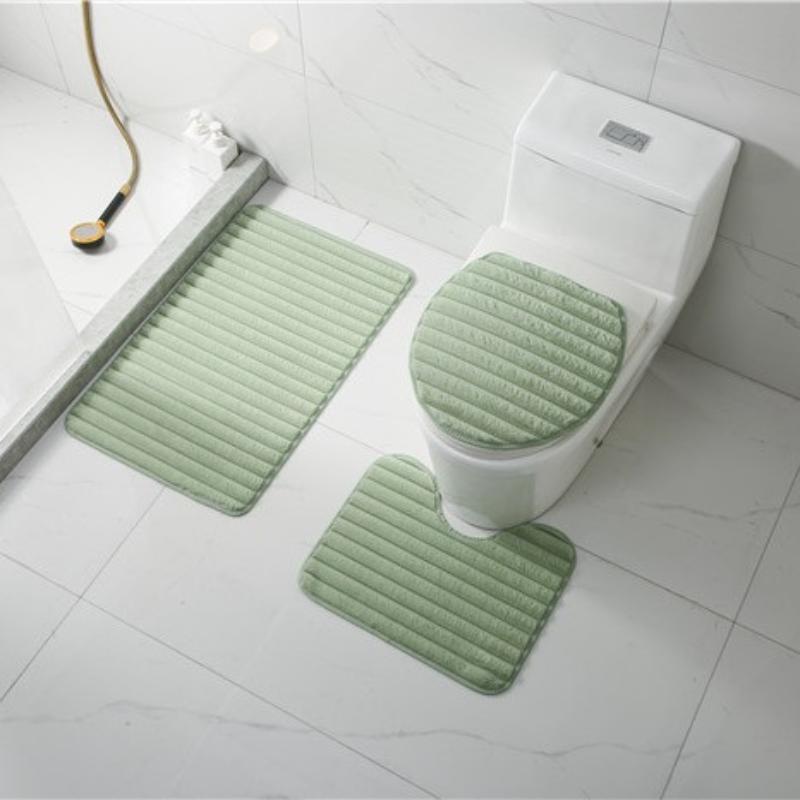3Pcs Minimalist Style Plush Bathroom Floor Mat Set Non-slip Soft Doormat Water Absorbent for Bath Entry