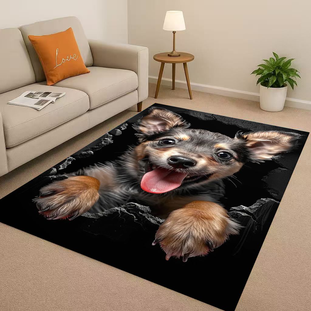 27 Stil Durchbrechende Wand 3D-Illusion Hund Welpe Wohnzimmer Rutschfester Teppich für Schlafzimmer Spielzimmer Sofa, Heimdekoration Fußmatte