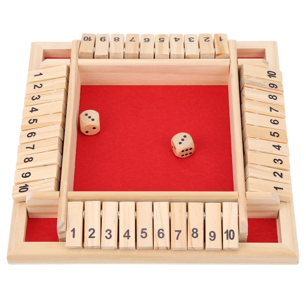 Wooden Shut the Box Dice Game 4 Sided 10 Numbers Board Tabletop Pub Game for Kids Adults