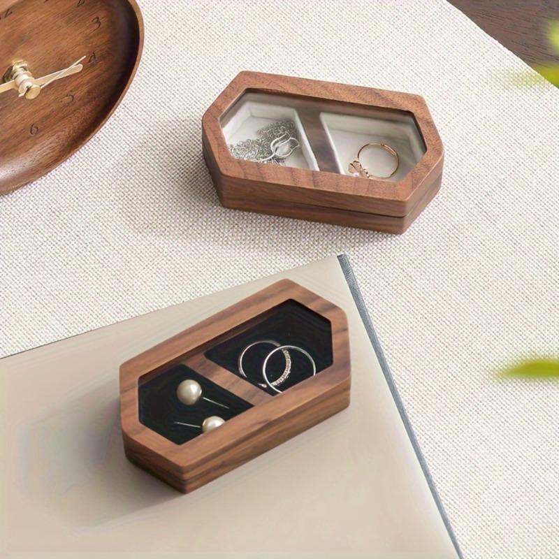 1 pièce Boîte à bijoux en bois, Boîte d'exposition vintage pour bagues, Boîte de rangement pour alliances, Boîte de rangement pour boucles d'oreilles et colliers, Petite boîte à bijoux