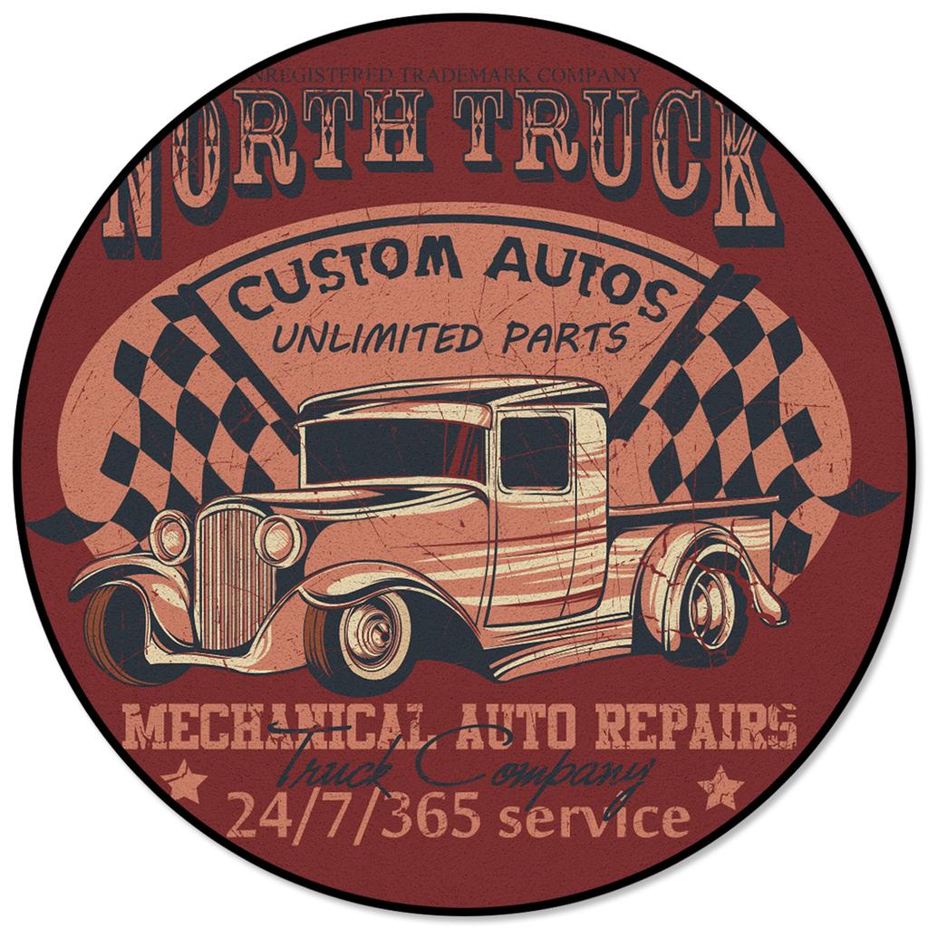 Retro plakát na auto Road Kuchyně Koberec Kulatý Koberec Obývací pokoj Krmení domácích mazlíčků Jídelna Interiér Mat