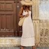 Women's Scoop Neck Sleeveless Crochet Maxi Dress Bodycon High Waist Casual Beach Cover Up