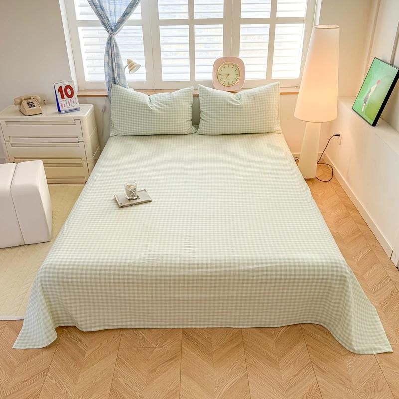 2025 New Class A Cotton Yarn-dyed Washed Cotton Sheets Simple Solid Color Lattice Single-piece Sheets Skin-friendly and Soft
