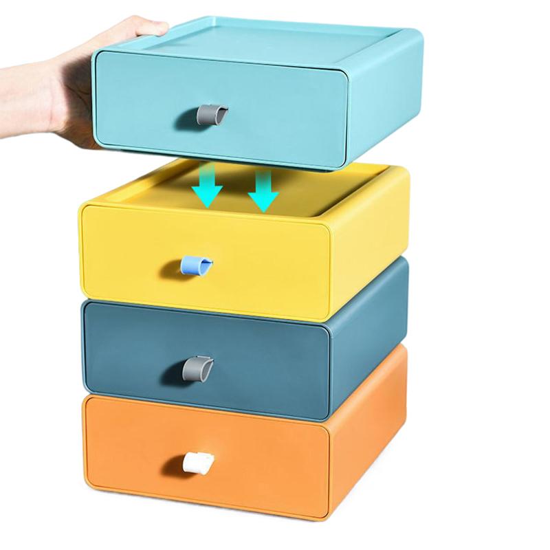 Schreibtisch Stapelbare Organizer Schublade Bürozubehör Bunte Aufbewahrungsbox Make-up Kunststoff Aufbewahrungsbehälter Badezimmer Aufbewahrung 1 Stück