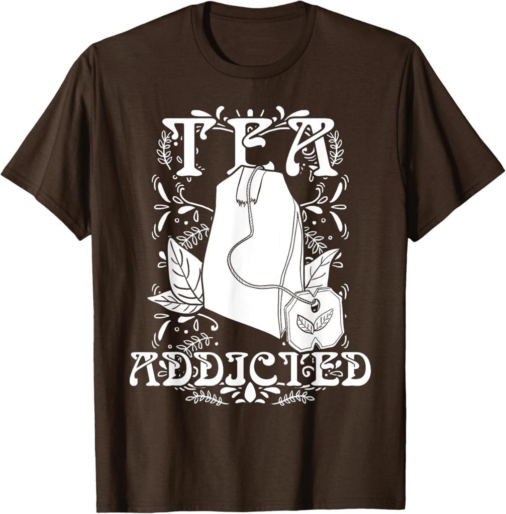 Tea Addicted Graphic Tee Soft Cotton Casual Short Sleeve TShirt Lover Gift
