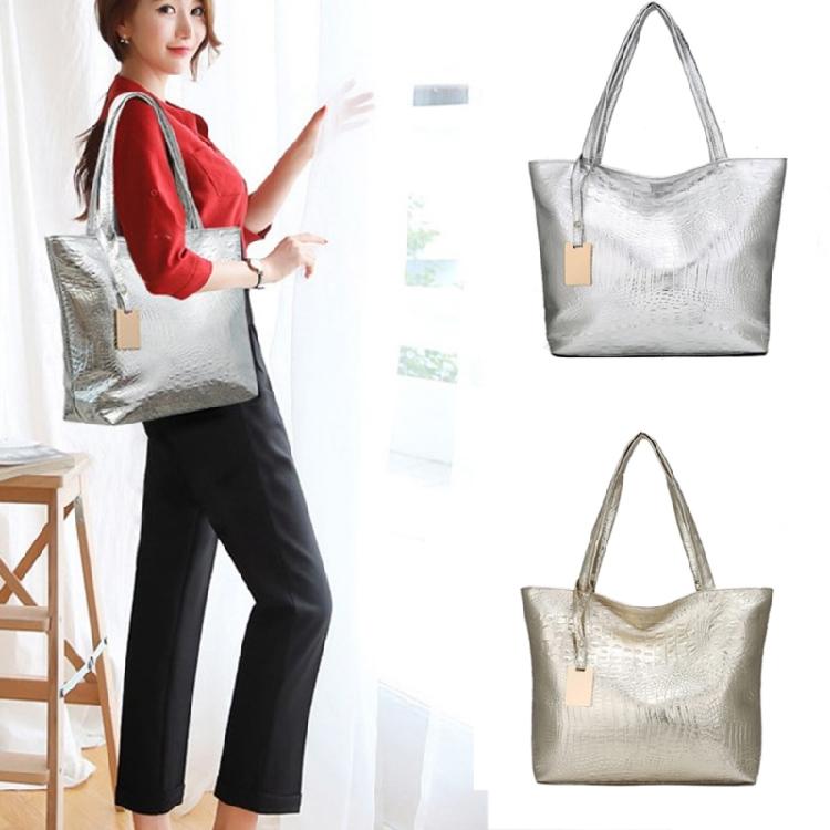 PU Leather Shoulder Bag Metallic Alligator Pattern Handbag for Easy Organization