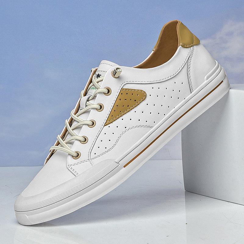 Men's Shoes 2025 Summer New Light Luxury Leather Punching Breathable Casual Shoes Men's Youth Trend Versatile Board Shoes