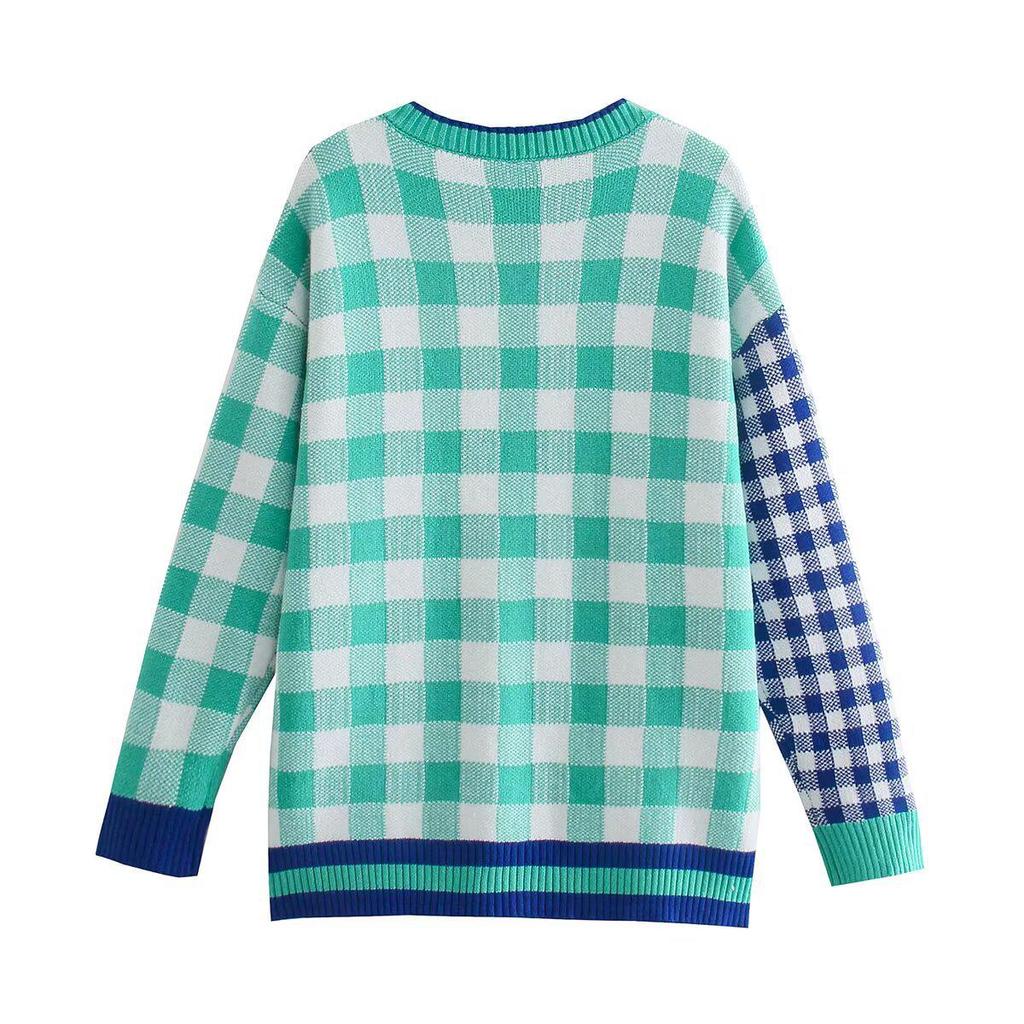 Women's INS Cross-Border Color Block Cardigan Sweater