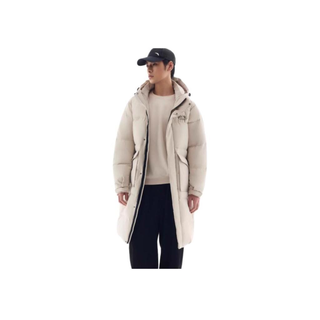 Anta Comfortable Casual Simple Long Hooded Loose Down Jacket Men Outerwear Wood-Color 152518904-1