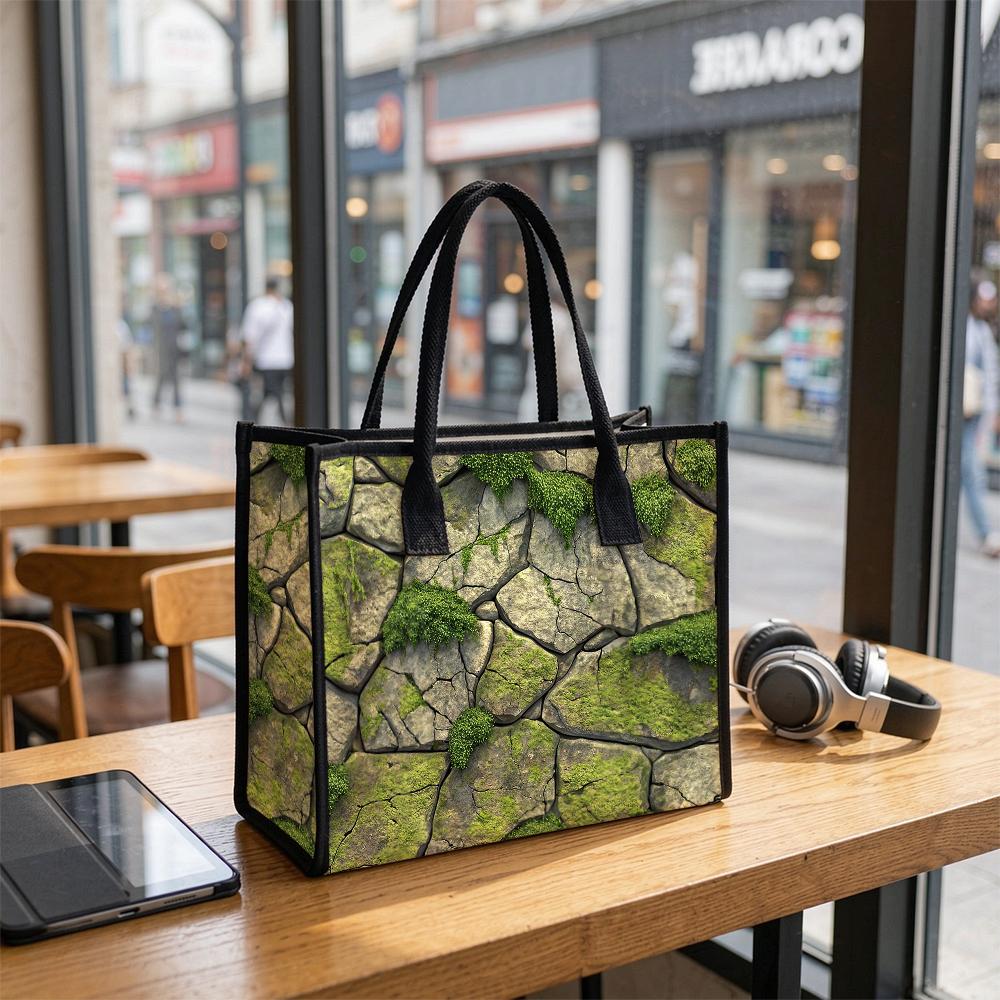 Moss Stone Print Tote Bag Casual Daily Carry All Lightweight Reusable Shopping Shoulder Bag for Outdoor Travel