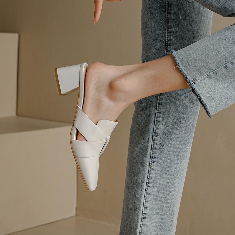 

Французские ретро квадратные сумки-головы, полушлепанцы для женщин, уличная обувь, полуподнос, модные туфли на толстом каблуке, средней высоты каблук, абрикосовые полушлепанцы, мюли 39