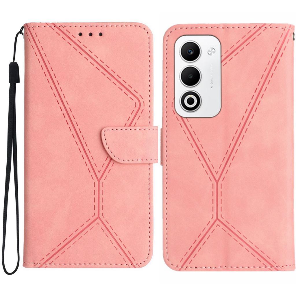For Oppo A5 5G Case Skin Touch Lines Imprinted PU Leather Flip Phone Cover