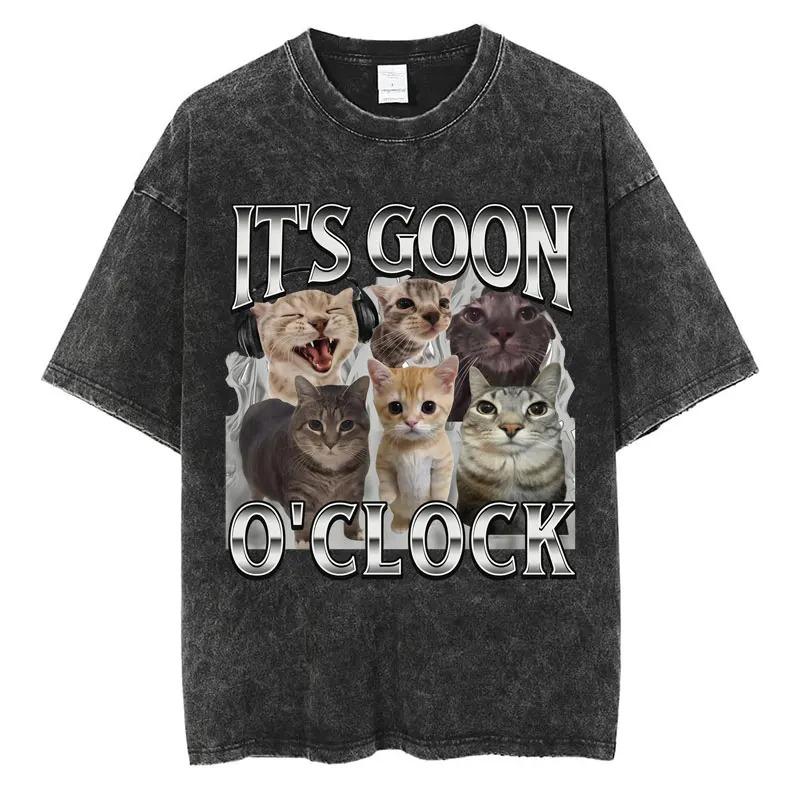 

Funny Save The Planet Eat Plastic T Shirt Unisex Washed Cotton Vintage Cute Kitten Graphic Tee Harajuku Summer Top Streetwear S