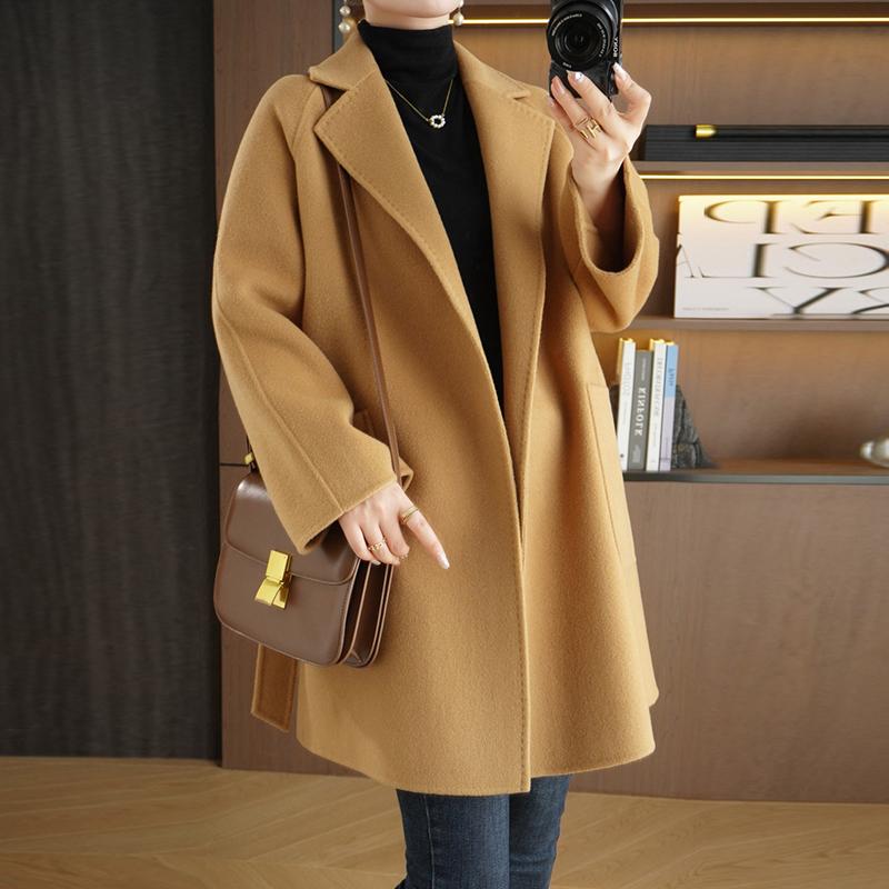 100% Wool Women Coat TIDENOVEL Autumn Wool Long Coat Handmade Pea Coat Winter Warm Wool Long Jacket Overcoat