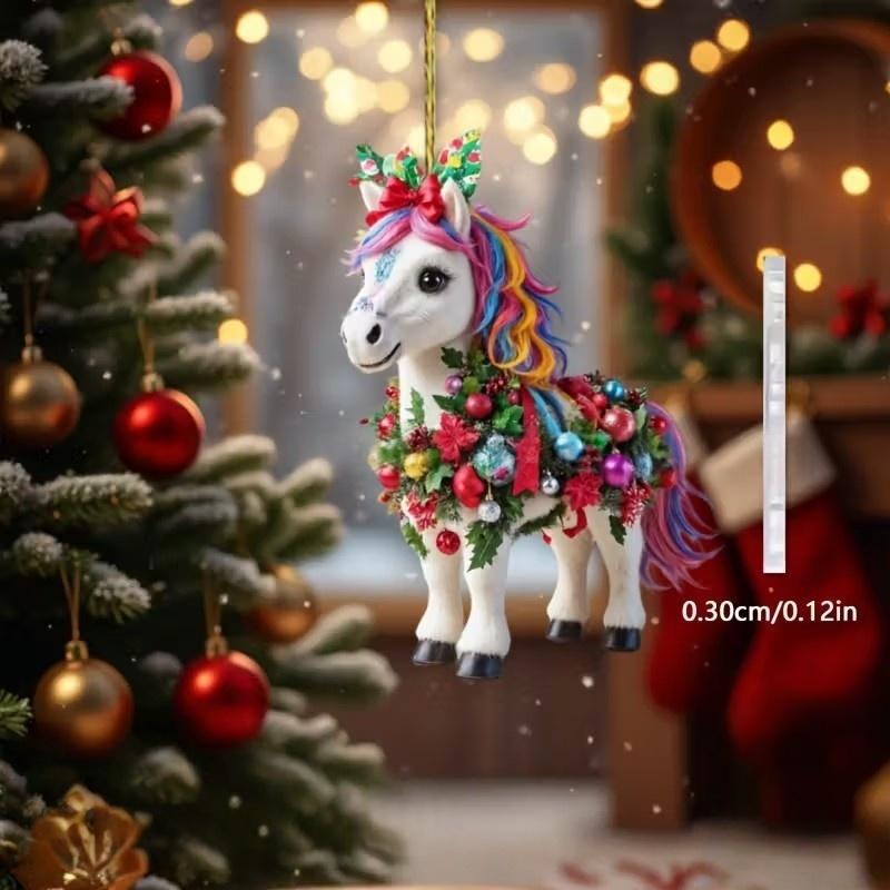 Ornament Pandantiv Acrilic 2D Cal de Crăciun Decor Festiv Pentru Interior Exterior Copaci Decorațiune Agățată Accesorii de Petrecere