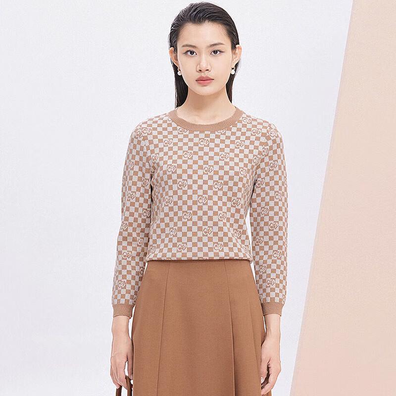 JESSIE Women s Color-block Plaid Knitted Sweater M