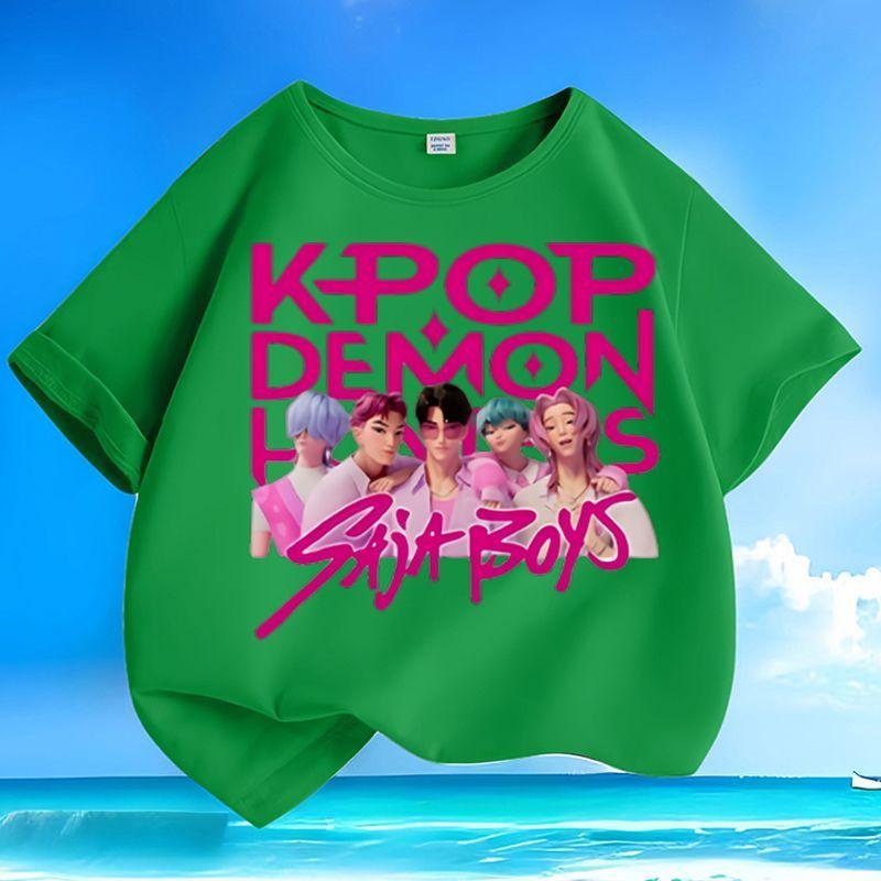 Boys and Girls' Fashionable Demon-hunting Girl Group SAJABOYS Boys' Group Shirt, Summer Children's Loose Pure Cotton T-shirt