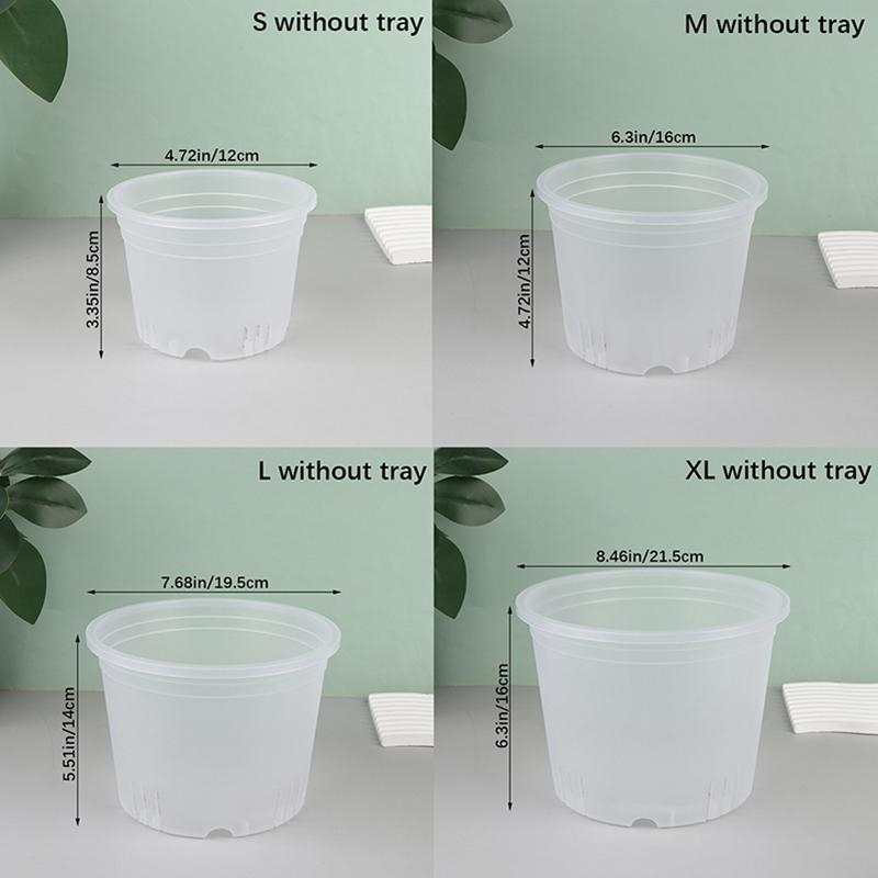 1Pc Transparent Round Orchid Pot With/Without Tray Root Control Plastic Orchid Pots With Holes Breathable Plant Growth Container