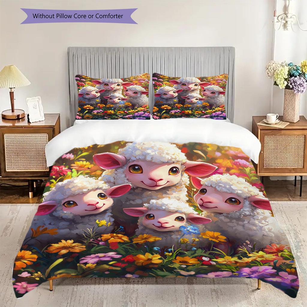 Sheep Pattern Bedding Quilt Set Quilt Cover Pillowcase Home Decoration Birthday Gift (1 * duvet cover + 2 * pillowcase, without core)