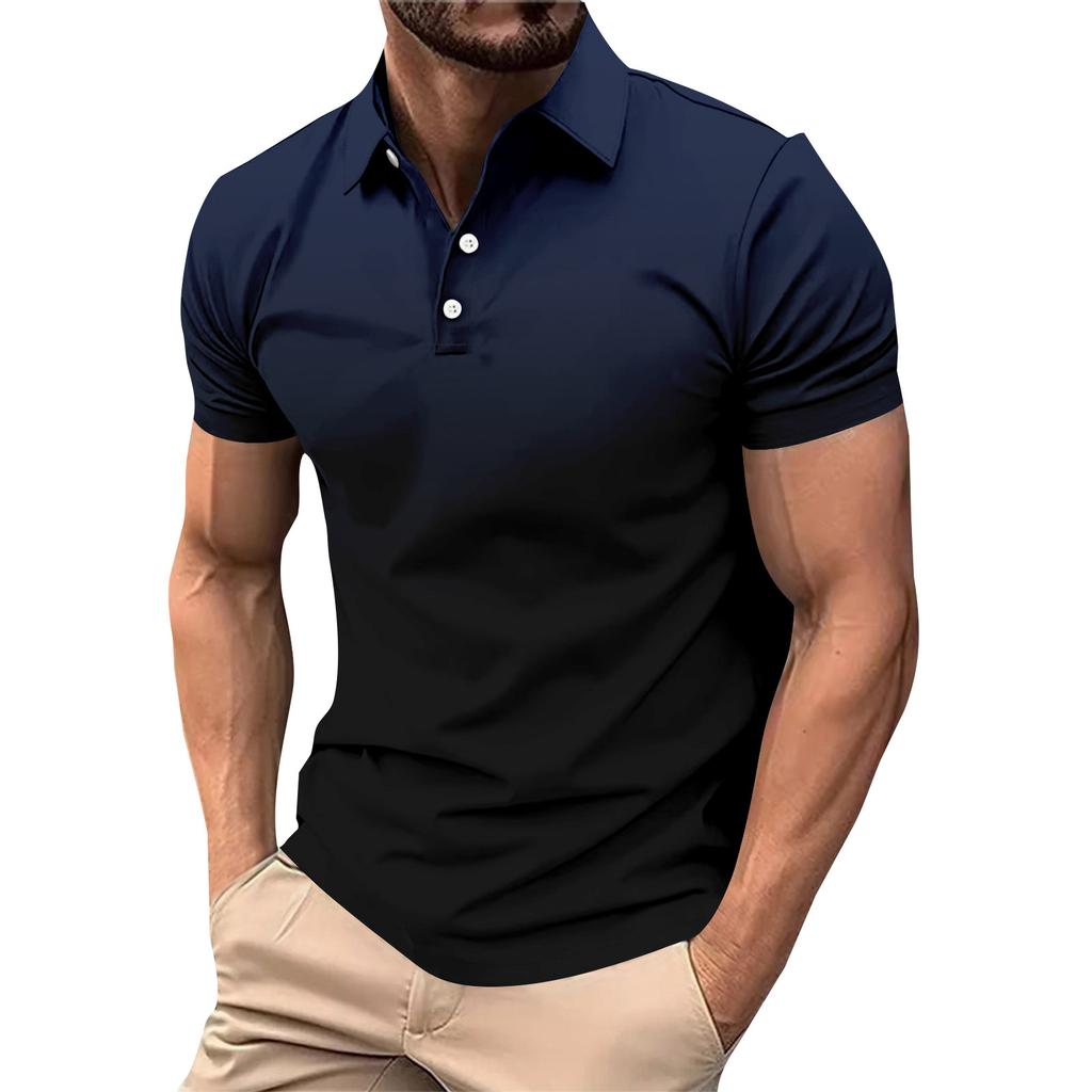 Gradient Color Summer Short Sleeved Lapel Button Men's Casual Top