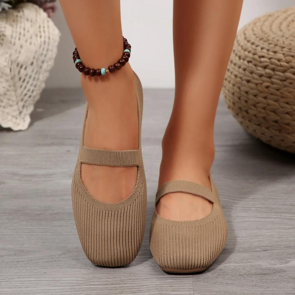 Women Casual Knitted Ballet Flats Shoes Comfortable Anti-slip Strap Lightweight Daily Walking Sneakers