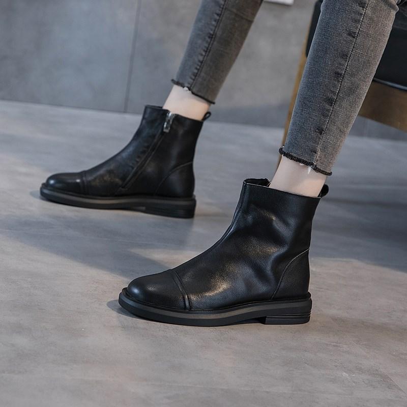 

Челси короткие ботинки женские осень и зима новые ботинки Мартин повседневные на плоской подошве из мягкой кожи универсальные модные ботинки 35 чёрный