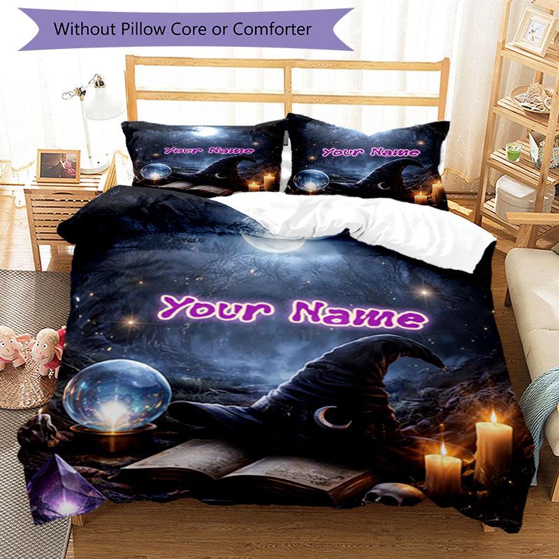 3PC Custom Name Witchcraft Moonlit Spell Bedding Set Duvet Cover Closure Includes 1 Duvet Cover & 2 Pillowcases for Bedroom