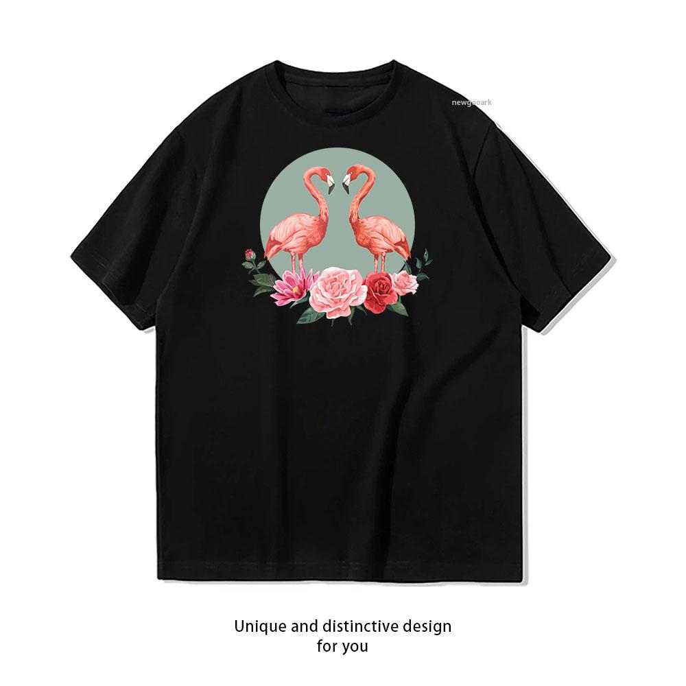 

Flamingo Floral Harmony cotton T shirt Unisex Adult couple streetwealtops tee Short sleev Casual 4XL